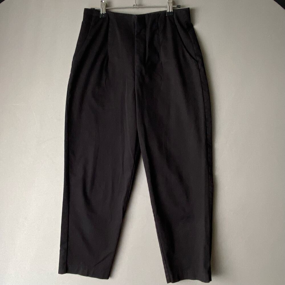 Zara Cotton Academia Office Siren Clean Minimalist Tapered Trousers S Black
